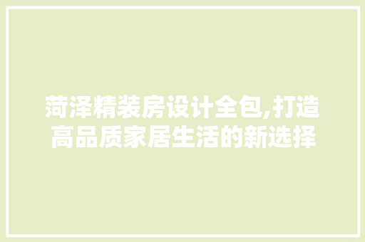 菏泽精装房设计全包,打造高品质家居生活的新选择