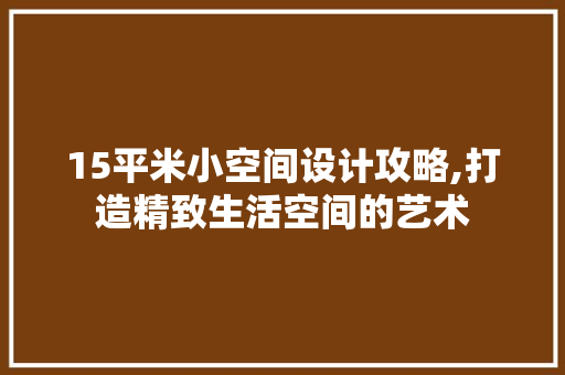 15平米小空间设计攻略,打造精致生活空间的艺术