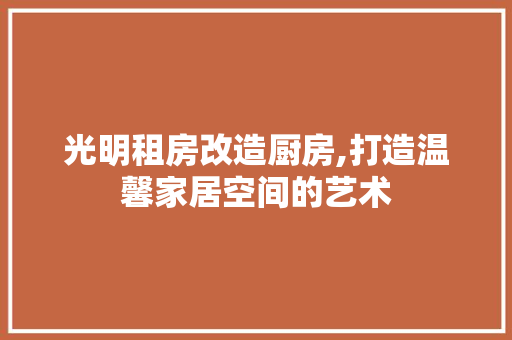 光明租房改造厨房,打造温馨家居空间的艺术