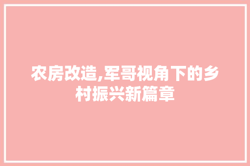 农房改造,军哥视角下的乡村振兴新篇章