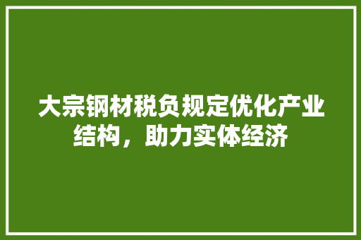 大宗钢材税负规定优化产业结构，助力实体经济