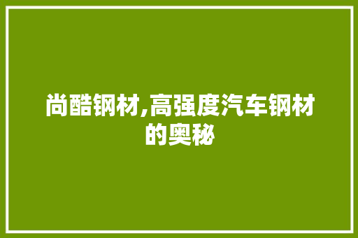 尚酷钢材,高强度汽车钢材的奥秘