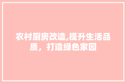农村厨房改造,提升生活品质，打造绿色家园