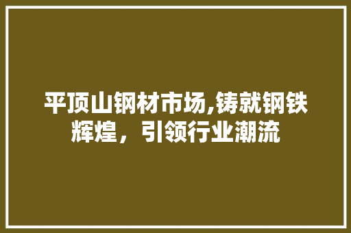 平顶山钢材市场,铸就钢铁辉煌，引领行业潮流