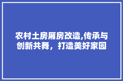 农村土房厢房改造,传承与创新共舞，打造美好家园