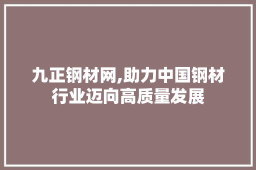 九正钢材网,助力中国钢材行业迈向高质量发展