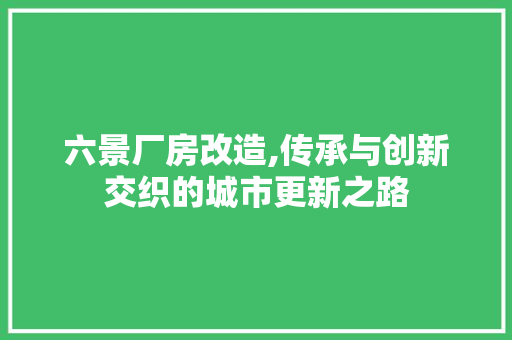 六景厂房改造,传承与创新交织的城市更新之路