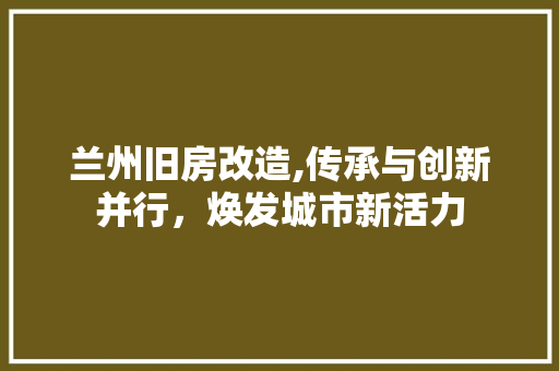 兰州旧房改造,传承与创新并行，焕发城市新活力