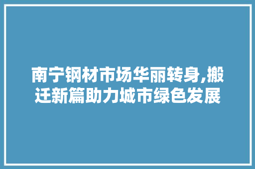 南宁钢材市场华丽转身,搬迁新篇助力城市绿色发展