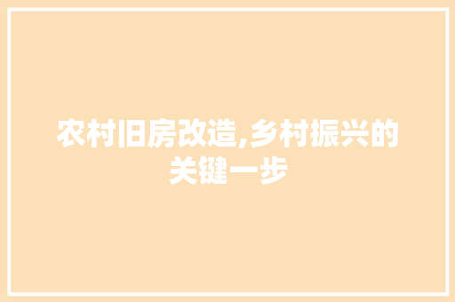 农村旧房改造,乡村振兴的关键一步