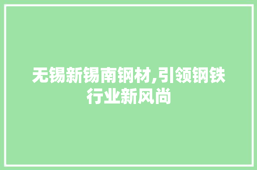 无锡新锡南钢材,引领钢铁行业新风尚