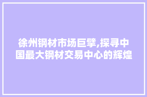 徐州钢材市场巨擘,探寻中国最大钢材交易中心的辉煌历程