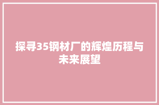探寻35钢材厂的辉煌历程与未来展望