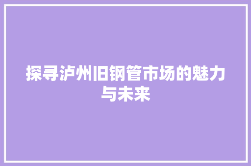 探寻泸州旧钢管市场的魅力与未来