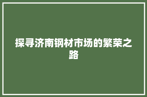 探寻济南钢材市场的繁荣之路