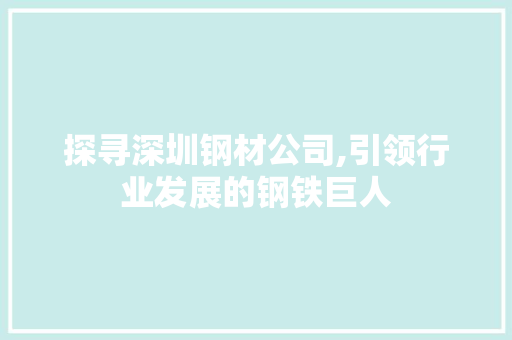 探寻深圳钢材公司,引领行业发展的钢铁巨人