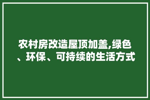 农村房改造屋顶加盖,绿色、环保、可持续的生活方式
