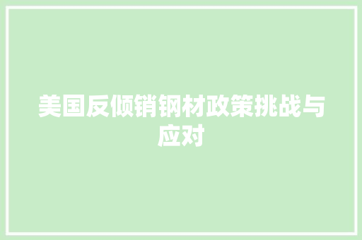 美国反倾销钢材政策挑战与应对