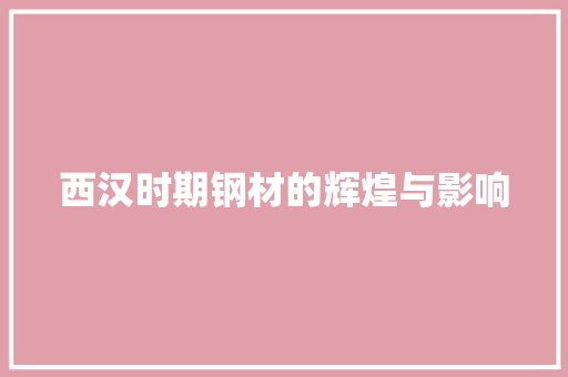 西汉时期钢材的辉煌与影响
