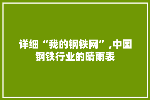 详细“我的钢铁网”,中国钢铁行业的晴雨表