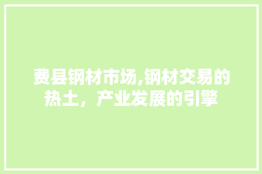 费县钢材市场,钢材交易的热土，产业发展的引擎