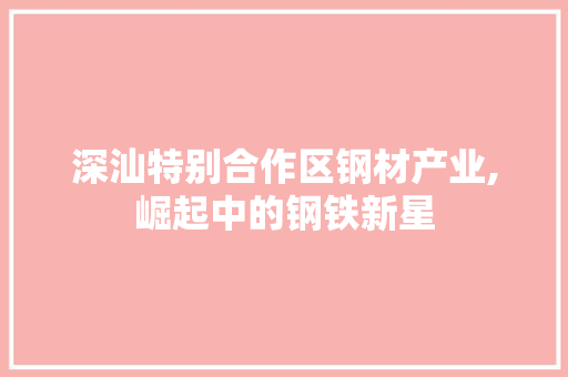深汕特别合作区钢材产业,崛起中的钢铁新星