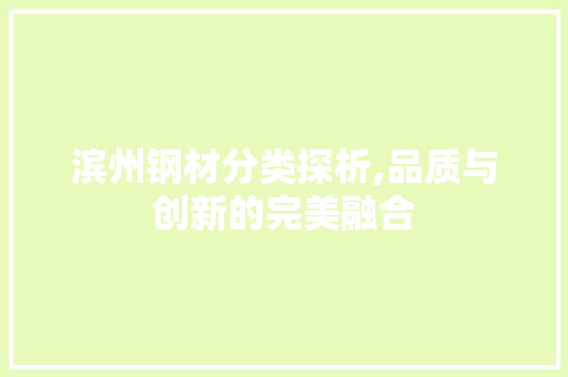 滨州钢材分类探析,品质与创新的完美融合