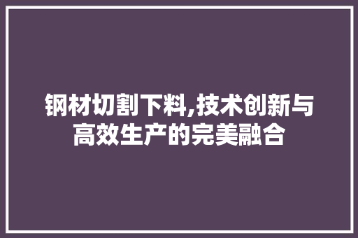 钢材切割下料,技术创新与高效生产的完美融合