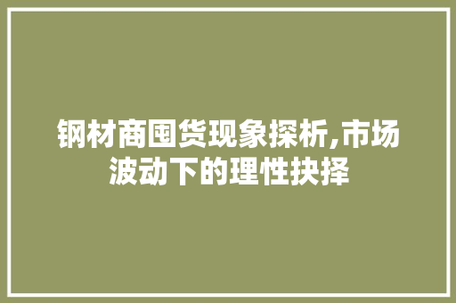 钢材商囤货现象探析,市场波动下的理性抉择