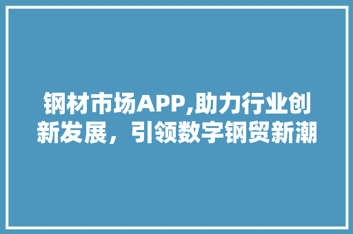 钢材市场APP,助力行业创新发展，引领数字钢贸新潮流