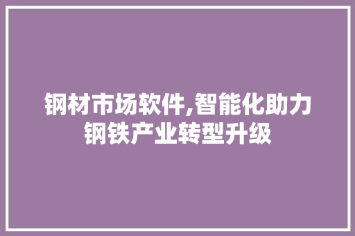 钢材市场软件,智能化助力钢铁产业转型升级