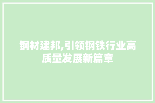 钢材建邦,引领钢铁行业高质量发展新篇章