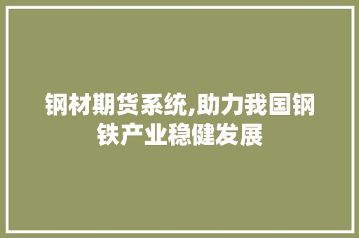 钢材期货系统,助力我国钢铁产业稳健发展