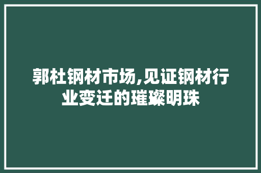 郭杜钢材市场,见证钢材行业变迁的璀璨明珠