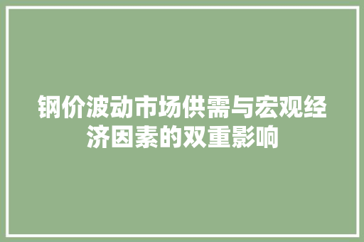 钢价波动市场供需与宏观经济因素的双重影响