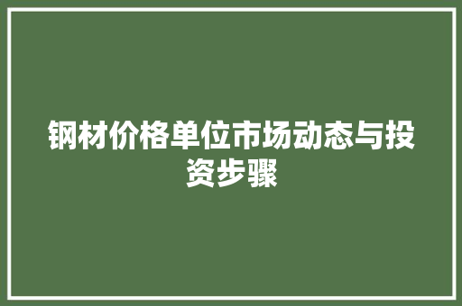 钢材价格单位市场动态与投资步骤