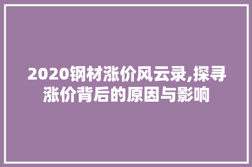 2020钢材涨价风云录,探寻涨价背后的原因与影响