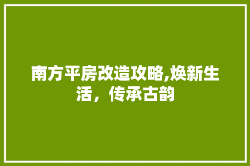 南方平房改造攻略,焕新生活，传承古韵