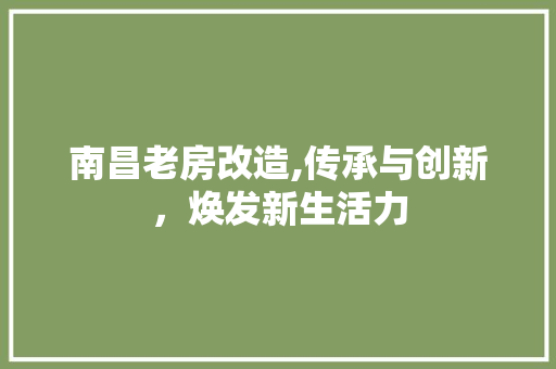 南昌老房改造,传承与创新，焕发新生活力