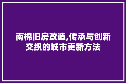 南棉旧房改造,传承与创新交织的城市更新方法