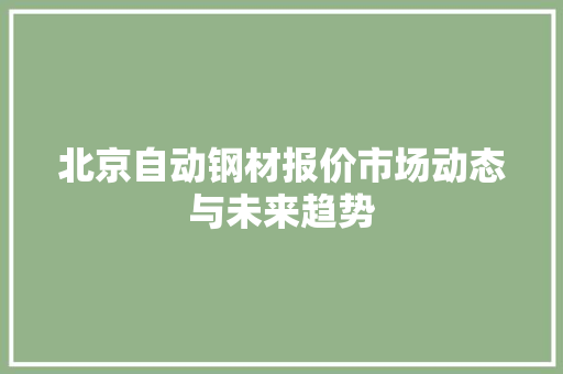 北京自动钢材报价市场动态与未来趋势