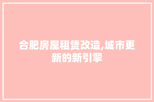 合肥房屋租赁改造,城市更新的新引擎
