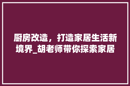 厨房改造，打造家居生活新境界_胡老师带你探索家居美学