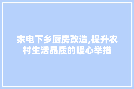 家电下乡厨房改造,提升农村生活品质的暖心举措
