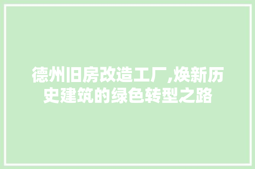 德州旧房改造工厂,焕新历史建筑的绿色转型之路