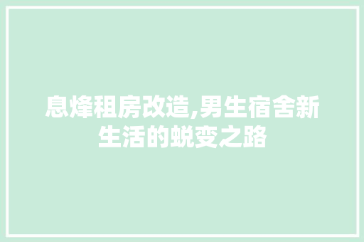 息烽租房改造,男生宿舍新生活的蜕变之路