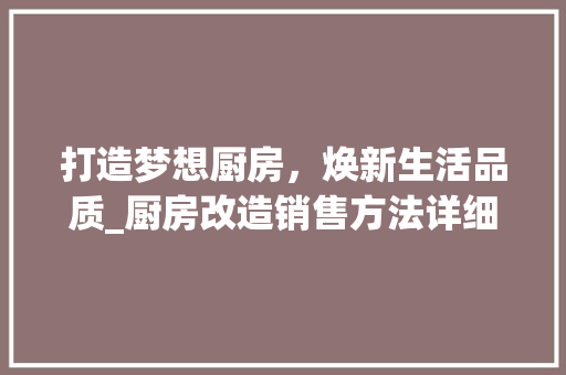 打造梦想厨房，焕新生活品质_厨房改造销售方法详细介绍