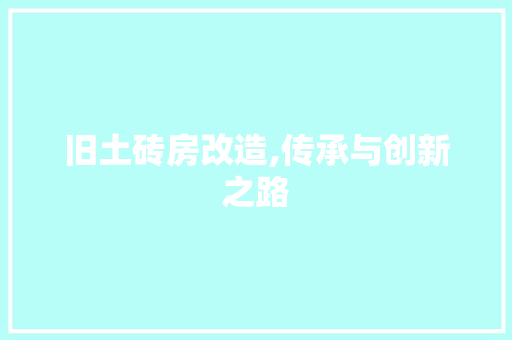 旧土砖房改造,传承与创新之路