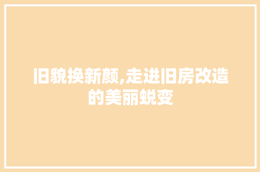 旧貌换新颜,走进旧房改造的美丽蜕变