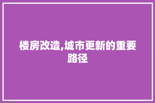 楼房改造,城市更新的重要路径